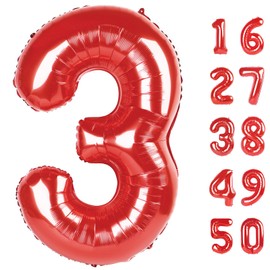 Red Number 3,Balloons 40 Inch Giant Foil Large 3 Number Balloons,Number 3 Digital 3 Helium Balloons 13 23 30 33 Numbers Birthday Decorations for Parties, Anniversaries Supplies Decorations
