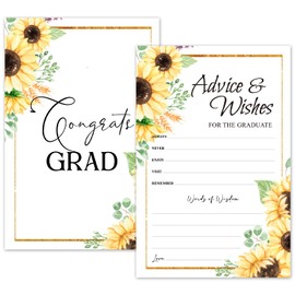 TRKAE 25 Graduation Advice and Wishes Cards, Sunflower Graduation Advice & Wishes Cards for Junior College University Masters, Grad Party Announcement Cards, Graduation Party Favor & Supplies - jy02