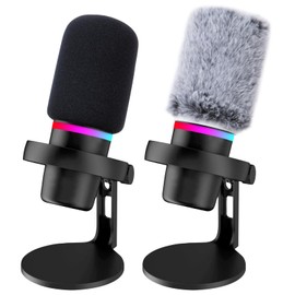 YOUSHARES Pop Filter with Furry Wind Muff Compatible with HyperX Duo Cast Microphone, Mic Cover Foam Windscreen for HyperX DuoCast Gaming Microphone to Blocks Out Plosives