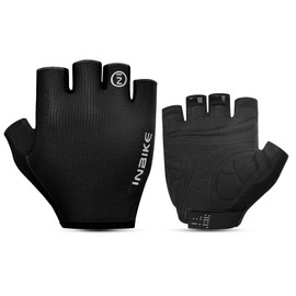 INBIKE Cycling Gloves for Mens MTB Womens Road Bikes Cycle Padded Mens Fingerless Bicycle Accessories Biking Gel Exercise Gym Half Finger Black L