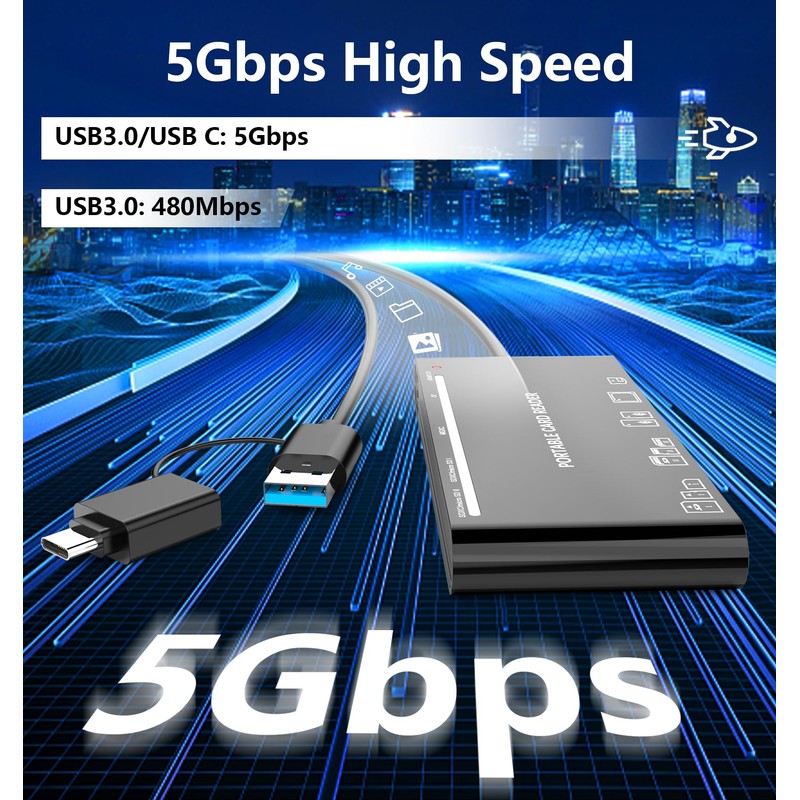 USB C USB3.0 Multi Card Reader SD/TF/CF/Micro SD/XD/MS 7 in