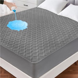 Lunsing Waterproof Queen Mattress Protector, Soft Breathable and Noiseless Queen Size Mattress Pad Cover with 6-18 in Deep Pockets,Gray