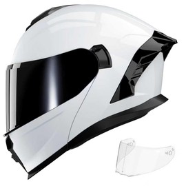 Motorcycle Helmet,Motorcycle Dual Visor Flip up Modular Full Face Helmet JR-815,DOT Approved Motorbike Helmet with 2 Visors for Adults Men Women(L,Glass White-B)