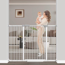 40.5"-54.7" Baby Gates for Doorways, 40.5" Tall Dog Gate Indoor, Walk Through Pet Gates No Drilling Auto Close Pressure Mounted Safety Child Toddler Gate, White