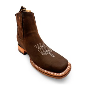 The Western Shops Men's Genuine Leather Square Toe Short Ankle Rodeo Cowboy Boot (7.5, Oleobuck Moka)