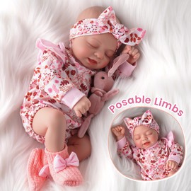 BABESIDE 17-inch Lifelike Reborn Baby Doll Girl, Sleeping Newborn with Sweet Smile, Realistic Cuddling Doll for Role Play & Collection, Includes Gift Box and Accessories
