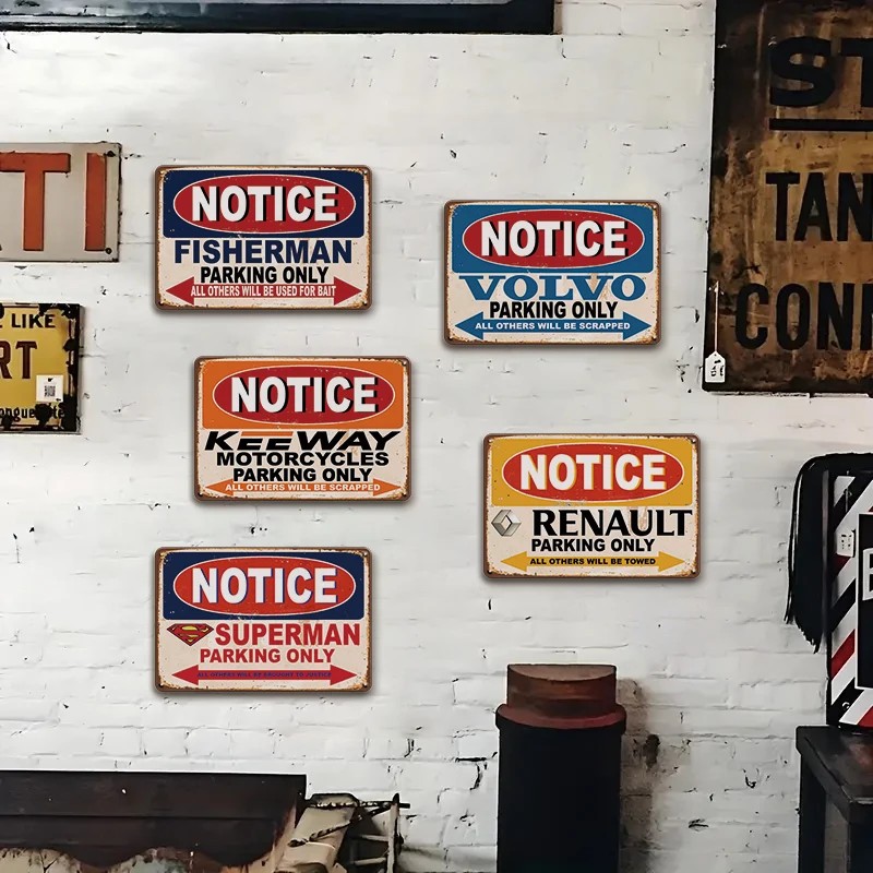 Funny Parking Only Themed Metal Sign Set with Retro PrintsColor: