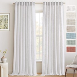 PrinceDeco Linen Curtains 84 Inch Length for Living Room Light Filtering Farmhouse Style for Bedroom Windows Rod Pocket/Back Tab/Ring Clips Linen Curtains Privacy Assured,2 Panels,White