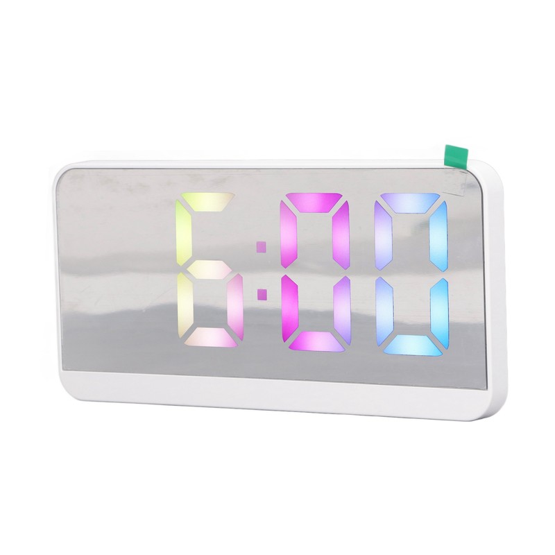 White Digital Alarm Clock with LED Mirror Screen Fashion Electronic