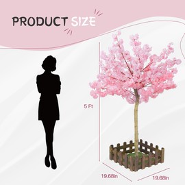 Artificial Cherry Blossom Tree Handmade Pink Cherry Tree Fake Cherry Blossom Trees Centerpieces Sakura Flower Tree for Indoor Outdoor Christmas Garden Home Office Party Wedding (5FT/1.5M Tall)