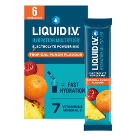 Liquid I.V. Hydration Multiplier Electrolyte Powder Mix, Tropical Punch Flavour, Electrolytes with 7 Vitamins & Minerals for Fast Hydration & Energy, Vegan and Gluten Free, 6 Sachet Sticks