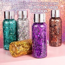 Brillos Hojuelas Corporales y Faciales Maquillaje Cabello Sombra de ojos, Uñas labios, Brillos en Gel Decorar Festival de arte Fiesta Maquillaje Alta 