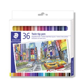 STAEDTLER 3200 C36 Double Ended Fibre Tip Pens, Assorted Colour, Pack of 36