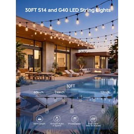 30FT Patio String Lights for Outside, 13+1 LED Waterproof Bulbs Dimmable