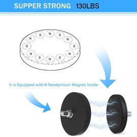 Liftsun Anti-Scratch Mounting Magnets,130lbs Rubber Coated Super Strong Rare Earth Magnets,Magnet Base with M8 Male Threaded Stud, Strong Magnet Mounting Base for Light Bars Mirror Camera Tool