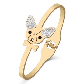 LONYOO Stainless Steel Chihuahua Dog Bracelets Bangle Charms 18K Gold Bracelet for Women Girls Pets Dog Lovers Gifts (Gold Chihuahua Bangle)