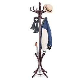 GOFLAME 73" Coat Rack Free standing, Wooden Coat Rack Tree with 12 Hooks and Umbrella Stand, Entryway Hall Tree for Hats Clothes Handbags (Brown)