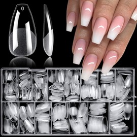 LoveOurHome 600pc Medium Coffin Nail Tips Clear Fake Nails Coffin Gel Nail Tips Full Cover Acrylic Nails Clear Press on Nails Medium False Nail Fingernail for Gel Nail Tip Extension 15 Sizes