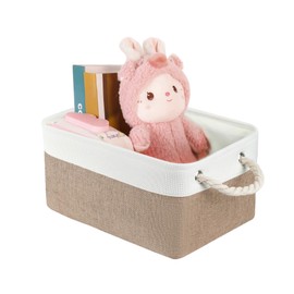 Storage Bins with Sturdy Cotton Handles(1 Pack), Fabric Storage Baskets for Organizing use for Office & Home, Book, Clothes, Toys, Closet Boxes (Large, Blue-White, 12.2x8.3x6.3 inches)