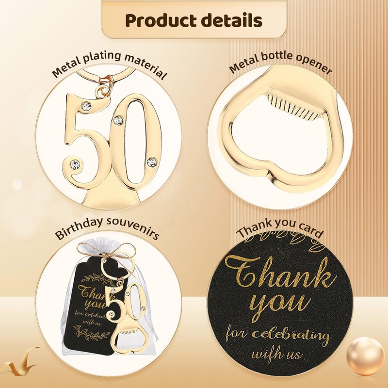 Uezea 50th Birthday Party Favors, 25 Pcs Gold Bottle Opener