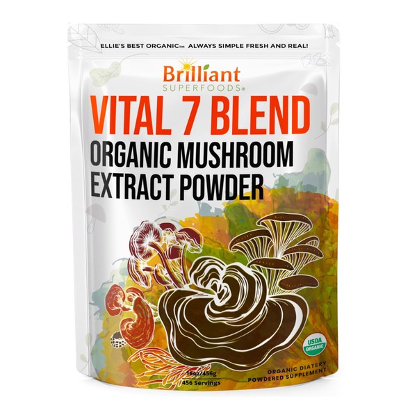 Ellie's Best 7 Mushroom Powder Extract Blend Supplement - Organic