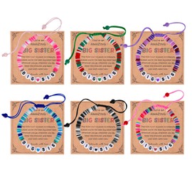 6 Pcs Big Sister Bracelets, Big Sister Gifts Matching Outfits Shirts Bracelet Jewelry Gift with Cards, Sis Birthday Gifts Older Siblings of New, Promoted to Sisters Graduation Gifts for Sisters