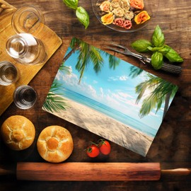 Summer Summertime Beach Season Pattern Kitchen Glass Cutting Board Decorative Mother's Day Gift For Summer Sun (Palm Tree)