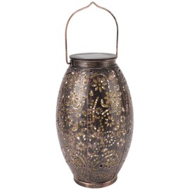 Hanging Solar Lantern Hollowed Out Chrysanthemum Shadow Lantern Retro Garden Solar Lamp Outdoor Waterproof Metal Decorative Light