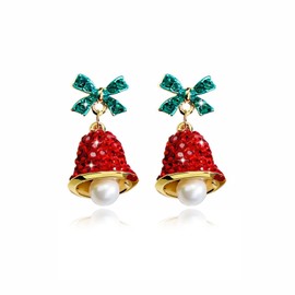 Christmas Bell Earrings for Women Green Christmas Bow Earrings Red Rhinestone Bell Christmas Hat Earrings Christmas Bell Pearl Earrings Christmas Gifts Stocking Stuffers for Her