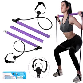 ABsuper Pilates Bar Set, Portable Yoga Exercise Pilate Stick with Resistance Band Foot Loop, Fitness equipment for Stretch Sculpt Twisting Sit-Up for Man Women Home Gym Bodybuilding shaping Workout