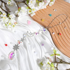 XLIUAX Moon and Star Rear View Mirror Car Charm, Cute Boho Sun Catcher Pendant Hangings Ornaments Healing Crystals Stones Car Decor for Women Men(A)