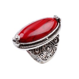 LadayPoa Charming 925 Sterling Silver Cubic Zirconia Ring with Red Synthetic-Turquoise Stone Size 7