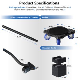 Macoda Heavy-Duty Furniture Dolly Set with 4 Rubber Wheels, 880 lbs Capacity, Multi-Trolley Style, ABS & Steel Material