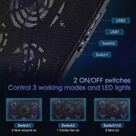 Kootek Laptop Cooling Pad 12"-17" Cooler Pad Chill Mat 5 Quiet Fans LED Lights