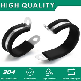 OURU 100PCS Cable Clamps 5/8 Inch 304 Stainless Steel Cable Clamps Rubber Coated Cushioned Insulated Cable Clamp,Automotive Wire Clamps,Pipe Clamps,Metal Clamp for Tube,Wire Cord Installation(16mm)