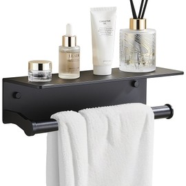 Dr.DJ Toilet Paper Holder with Shelf, Thick Paper Towel Holder for Bathroom Organizer & Storage Wall Mount, RV Toilet Paper Holder with Adhesive & Screw Black