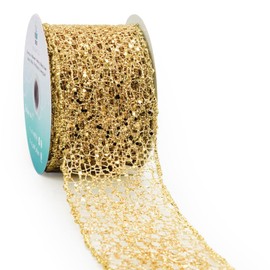 CT CRAFT LLC Sparkling Glitter Mesh Wired Ribbon 2.5" x 10 Yards Gold for Christmas Home Decor Bow Gift Wrapping DIY Crafts Wreath