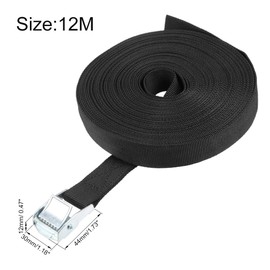 sourcing map Pack of 2 Lashing Straps with Cam Buckle 12 m x 25 mm 80 kg Load Cap Polypropylene for Transport Cargo Black