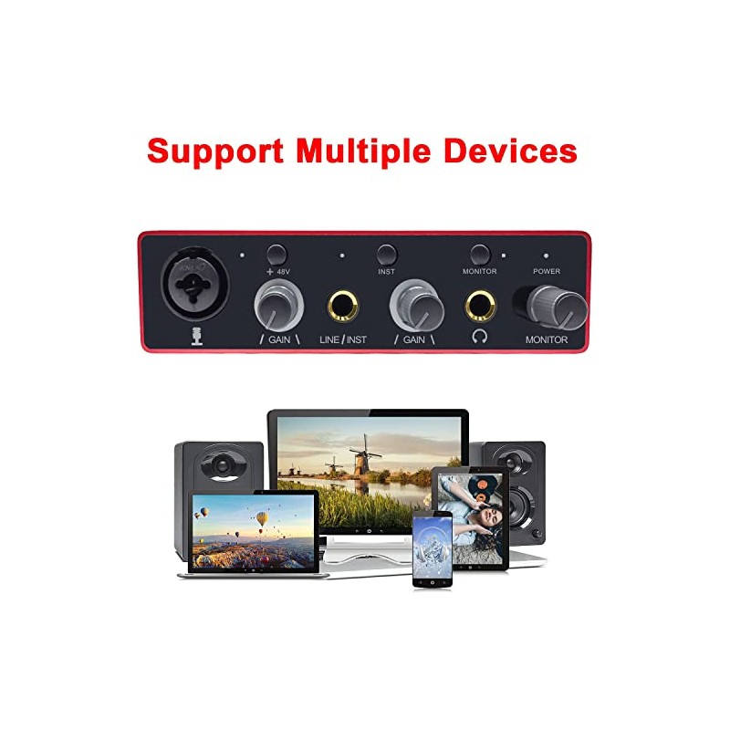 Interfaz de audio USB con preamplificador de micrófono, grabadora mezcladora