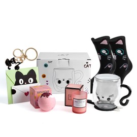 Cat Mug Gifts Set, Birthday Gifts for Women Her Mom, Christmas Presents for Women, Valentines Mothers Day Cat Lovers Presents Idea for Sister Wife Grandma Female Teacher Friend Coworker (Black)