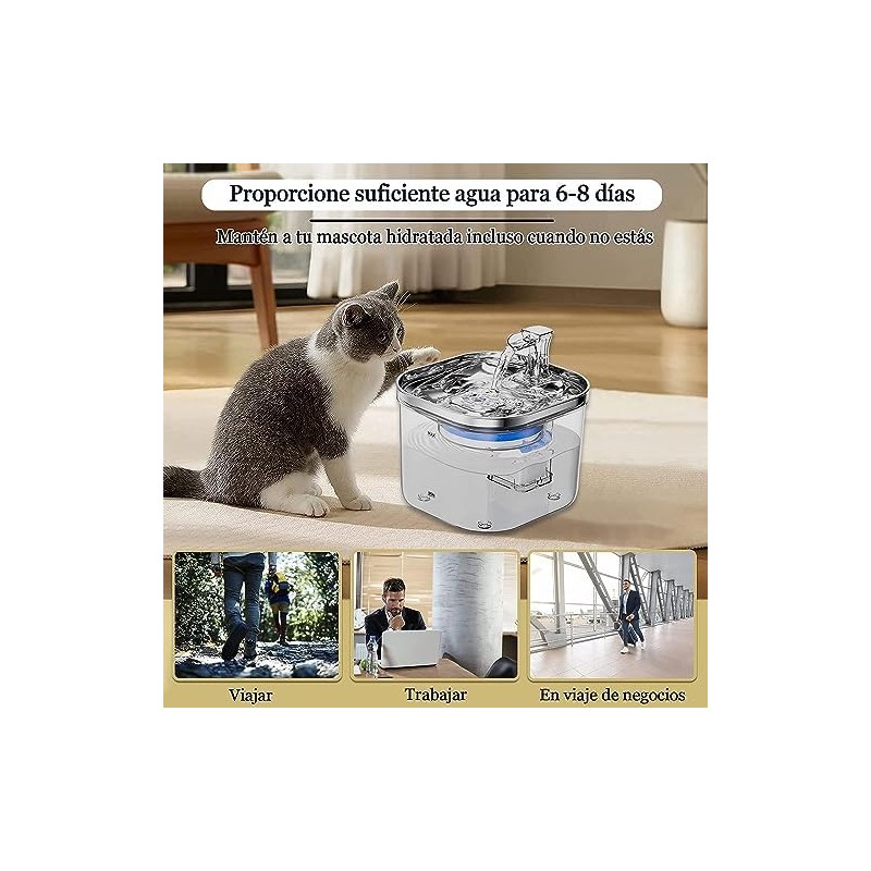 JIJO Bebedero para Gato, 304 Acero Inoxidable Fuente para Gato,