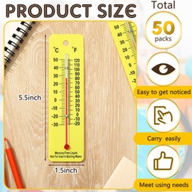 Maitys 50 Pcs Student Thermometers Dual Scale Analog Boiling Point Safety Science Thermometer for Indoor Labs Rooms Use Classroom Teaching Tools School Supplies