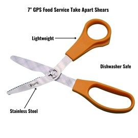 GPS 7"" Take Apart Kitchen Safety Shears, Orange Handle, Food Grade, Stainless Steel, Used For Chicken/Poultry/Fish/Meat/Vegetables and More