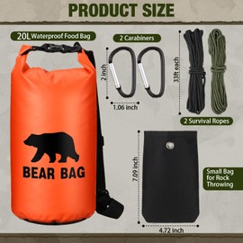 Foilswirl 1 Set Bear Food Bag for Camping Ultralight Food Bag Hanging System Includes Waterproof Bear Bag, Nylon Ropes, Hooks for Camping Backpacking (Orange,20 L)