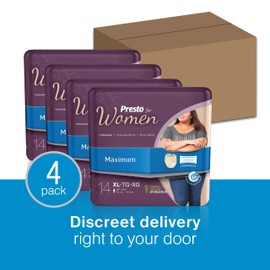 Presto Maximum Discreet Incontinence Underwear for Women - Disposable, Odor Eliminator, X-Large - 14/Bag, 56/Case
