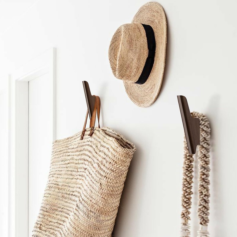 FCOWK Wall Hooks 4 Pack Coat Hooks Mounted Walnut Wood