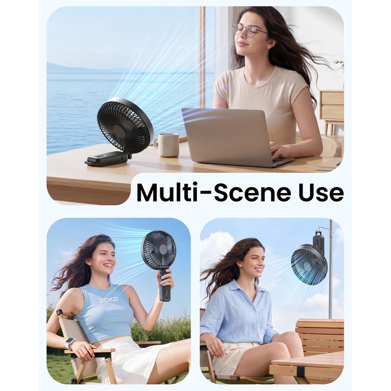 6 Inch Handheld Fan Rechargeable, Portable Hand Fan with 6000mAh