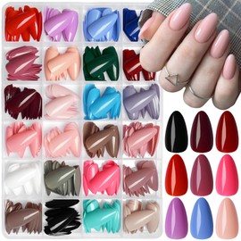 AddFavor Almond Press on Nails Medium, 576pcs Almond Fake Nails Full Cover Glossy Medium Nails Press on Acrylic False Nail Tips 24 Colors for Women