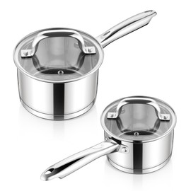E-far Stainless Steel Saucepan with Lid Set - 1QT & 2QT, Triply Sauce Pan Induction Pot for Cooking, Boiling, Compatible with All Stoves, Visible Lid, Healthy & Non Toxic, Oven & Dishwasher Safe