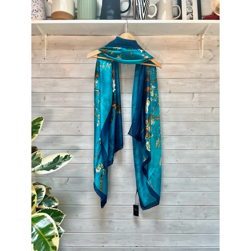 100% silk scarf- turquoise Van Gogh 'Almond Blossom'. Touch of